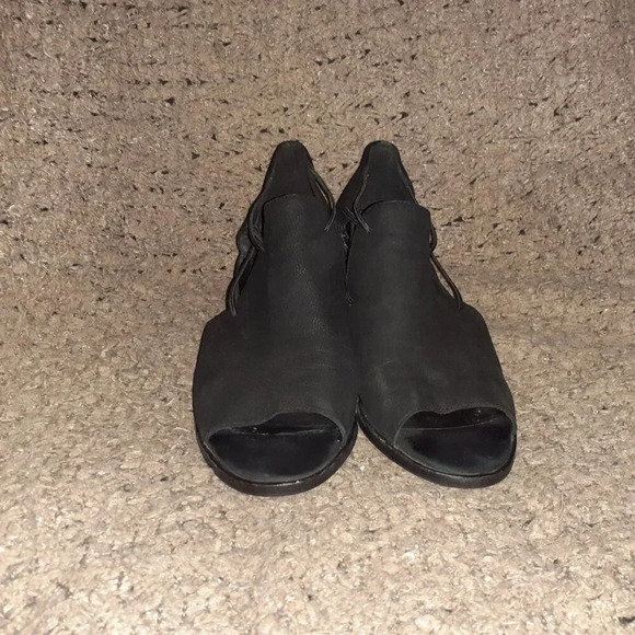EILEEN FISHER -Nikki-Peep Toe-Block Heel-Black Nubuck Leather-Sz 9-Excellent - Picture 3 of 9